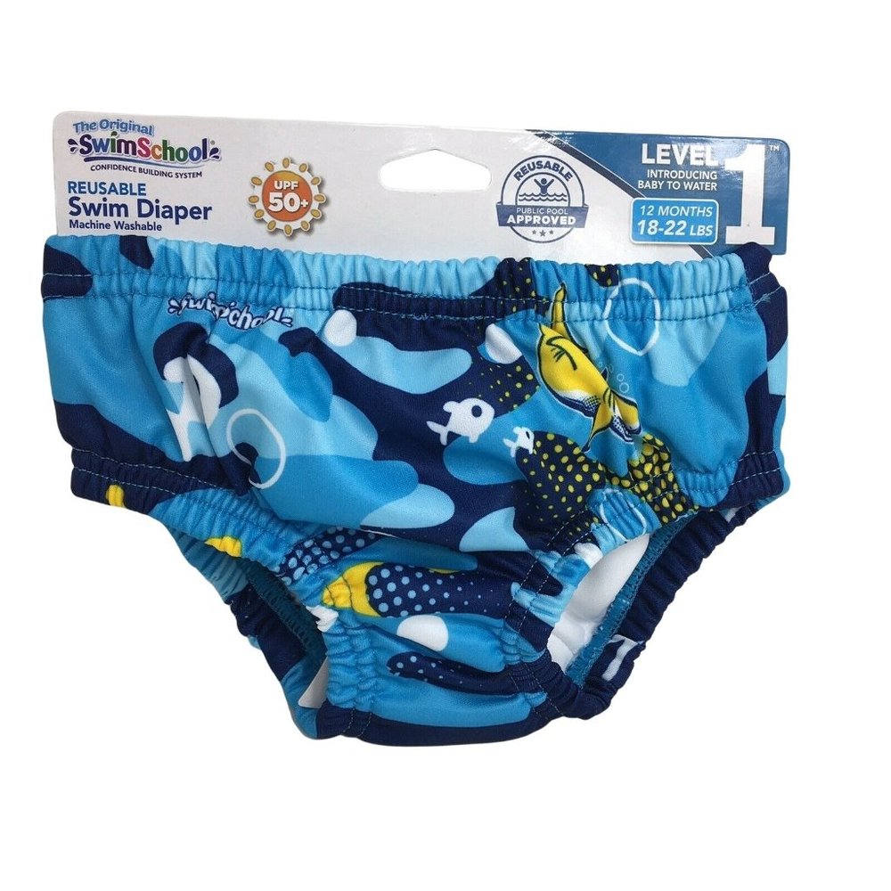 Swimschool Reusable Swim Diaper UPF 50 Level 1 18-22 lbs 12 Months Swim Blue New - Picture 1 of 12